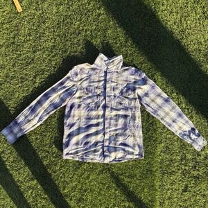 Vans Mens Purple Grey Plaid Western Snap Button Long Sleeve Shirt Size Medium